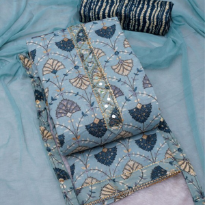 Printed Sequined Pure Cotton Unstitched Dress Material